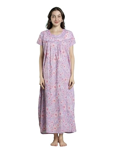Image of 9shines Label Stylish Chikankari Cotton Nighty Maxi for Women | Full Length Nightgown | Nightdress with Pocket | Embroidery Nighty | Soft Comfortable Cotton Nightwear (1545)