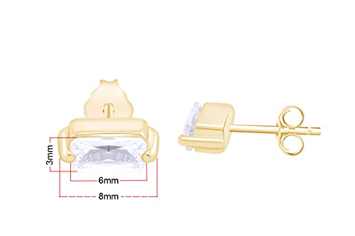 Baguette Cut Cubic Zirconia Dainty Stud Earring In 14K Yellow Gold Over Sterling Silver #TOP4