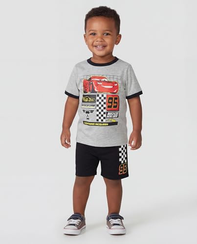 Image of Disney Pixar Cars Lenticular Lightning McQueen Toddler Outfit for Boys, 2 Piece T-Shirt & Fleece Shorts Set