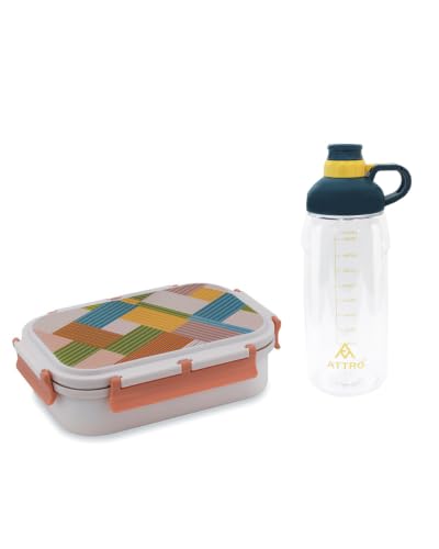 Image of ATTRO Prime Magna Lunch Box with Hydra Water Bottle, School Tiffin Combo, Blue Beige