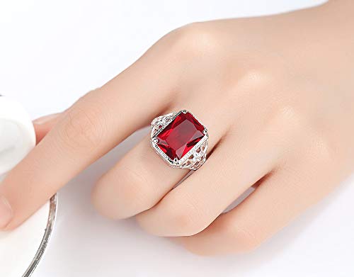 Thai Silver Red Simulation Vintage Ruby Engagement Ring Big Carat Simple Flower Pattern Square Engagement Female Ring Size 6-10 (8)3