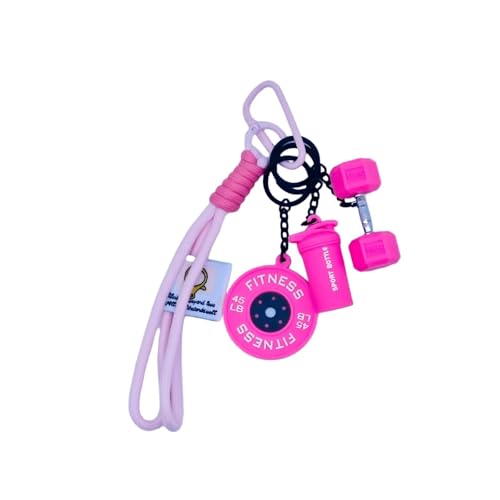 piercing Gym Keychain for Men, Sports Accessories, Gift for Gym Lovers for Men Dumbbell-Kettlebell-Barbell Set (pink)