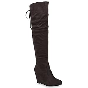 stiefelparadies Damen Schuhe Stiefel Keilstiefel Schleifen Wildleder-Optik Elegante 146312 Grau Grey Schleifen 38 Flandell
