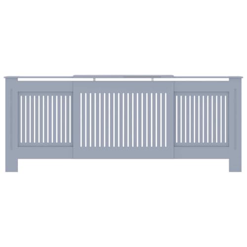 Image of Radiator Cover 2 pcs Grey 80.71 x 8.07 x 32.09 in Engineered Wood Water Resistant Material Efficient Heat Flow with Vertical Slats and Flat Top Shelf for Storage and Safety