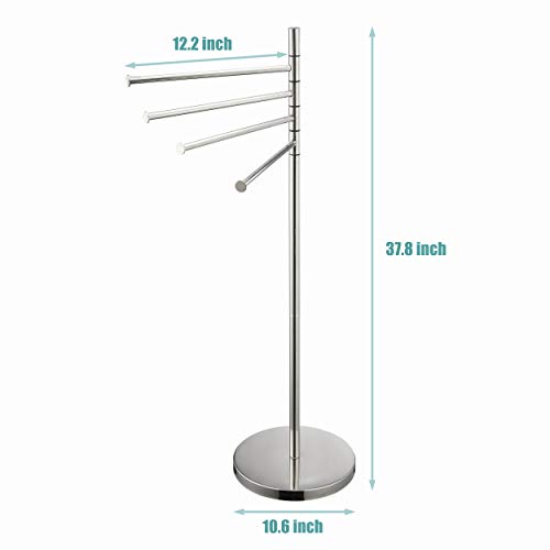 Naturous 4 Swivel Arm Towel Rack Holder, Freestanding Hand Towel Bar Stand with Round Base, Stainless Steel Bathroom Towel/Kitchen Towel Rack Stand