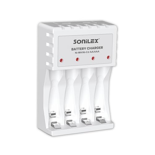 Image of Sonilex AA & AAA Battery Charger, 4-Slot LED Smart Charger (White)
