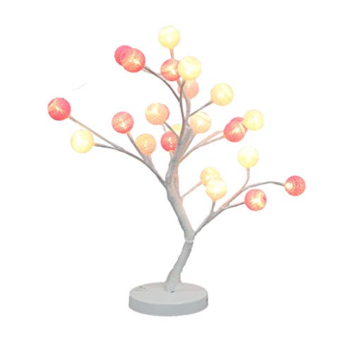 shamoluotuo Rattan Cotton Ball Tree Lamp, 1.6 Ft 24 LED Warm White Fairy