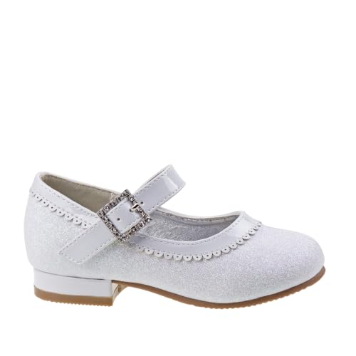 Image of Josmo Girls Low Heel Dress Pumps Crystal Strap Formal Wedding Sandals Flower Girl Shoes for Toddler /Little Kid /Big Kid