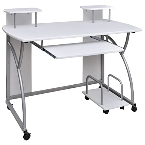 faucqel Escritorio para ordenador (madera, 110 x 52 x 88,5 cm, con ruedas y bandeja para teclado, escritorio para juegos y mesa de oficina para PC y oficina, con espacio de almacenamiento y uso móvil