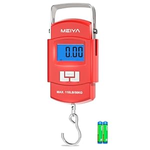 MEIYA Fish Scale 110lb Portable Luggage Scale Travel Digital Hanging Scale with Hook, Fishing Gifts for Men, Weighing Tool for Suitcases & Fish, Includes 2 AAA Batteries, Backlit LCD Display (Red)