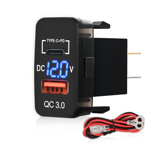 Nilight Rocker Switch Style USB Outlet Socket LED Voltmeter 12V PD Type C and QC 3.0 Outlets Car Using 1.54