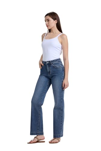 Women's Jeans High Waisted Straight Leg(Size L) Indigo2