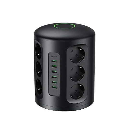 AUKEY Tour Multiprise avec Protection Parafoudre, 6 Ports de Charge USB et 12 Prises Secteur avec Cordon de 2m (Protection jusqu'à 1500 Joules)