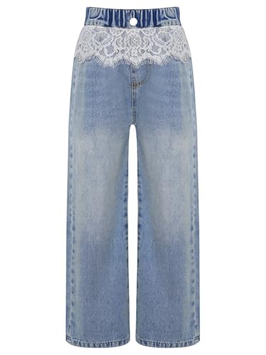 Hularka Girls Lace Trim Wide Leg Baggy Jeans Denim Trousers Casual Denim Pants Cowboy Bottoms for Kids Streetwear3