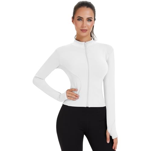 3 Pack Women's Workout Jacket Slim Fit Cropped Jacket Zip up Athletic Tops with Thumb Hole Running Gym Yoga3