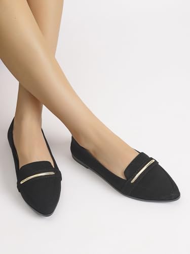 Image of Pointy Toe Penny Loafers for Women Dress Office Work Flats Shoes | Comfortable Women's Faux Suede Leather Slip On Flat Loafers for Driving Business Casual Cute Ballet Shoes