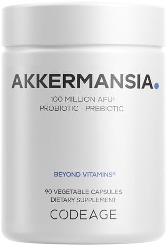 Codeage Akkermansia Muciniphila Probiotic Supplement – 3-Month Supply of Akkermansia & Chicory Inulin – Daily Synbiotic Probiotic Chicory Root – 100 Million AFUs – Gluten-Free – 90 Capsules