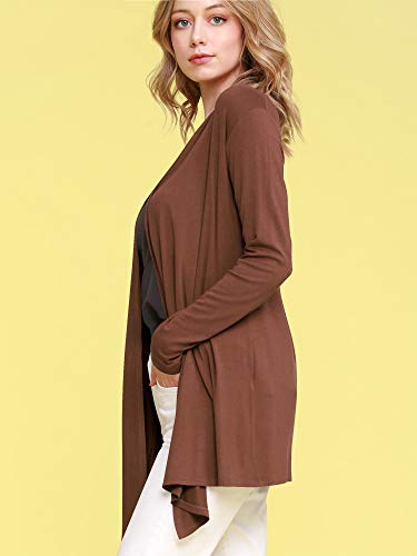 Image of Lock and Love Women's Draped Front Open Asymmetrical Cardigan - Casual Long Sleeve Lightweight Duster