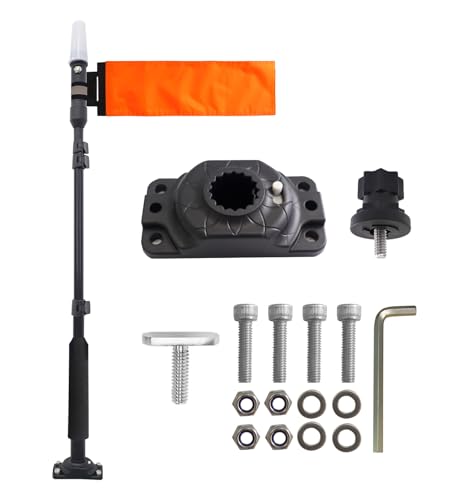 Tavaray Kayak Lights With Orange Flag Pole Kit 360 Led White Boat Lights 55.5 Height Battery Powered Navigation Light for Night Kayaking Fishing Paddling Kayak Accessories