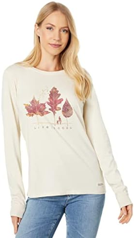 Life is Good Women's Long Sleeve Crusher-Lite T-Shirt (Fall Walk - Putty White, Medium)