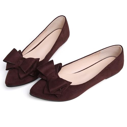 Image of TN TANGNEST Women's Flats Comfortable Dressy Slip On | Pointed Toe Bow Ballet Shoes, Business Casual Office Flats, Suede Flat Shoes