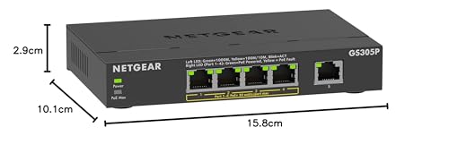 NETGEAR PoE Switch 5 Port Gigabit Ethernet LAN Switch PoE+ mit 4 Port bei 63 W (GS305P), Desktop- oder Wandbefestigung