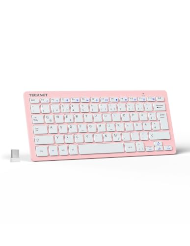 TECKNET Slim Kabellose Tastatur, Deutsches Layout, 78 Tasten Mini Wireless Tastatur mit Nano USB Empfänger für Windows/Chrome OS Smart TV… – Ansicht 1
