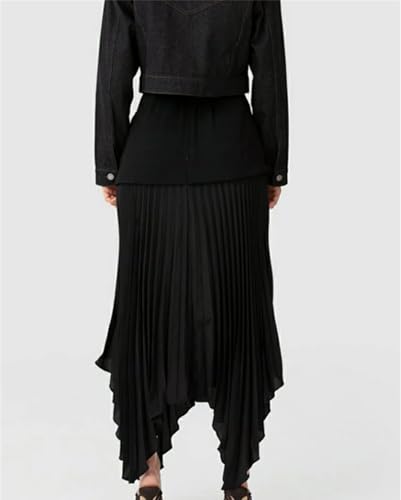 Women's Vintage Maxi Skirt Patchwork Irregular Pockets Zipper Buttons High Waist Party Skirts4