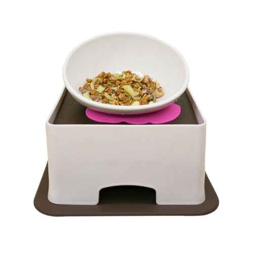 Figoday ペット エレベーター フードボウル セラミック 食器 角度 調整 可能 昇降 スタンド 滑り止め マット 付き 首 肩 負担 軽減 フレンチブルドッグ パグ ゴールデンレトリーバー 大型犬 小型犬 猫 食事 介護 おしゃれ (ピンク色)