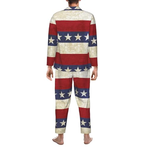 Vintage Usa Flag With Stripes And Stars Mens Pajamas Set Button Down Sleepwear Set Long Sleeve Loungewear With Pockets2