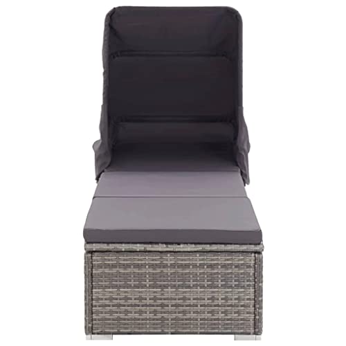 Vidaxl Patio Lounge Chair, Sunlounger With Backrest And Footrest, Sunbed With Foldable Canopy And Cushion, Reclining Chair, Poly Rattan Brown #TOP6