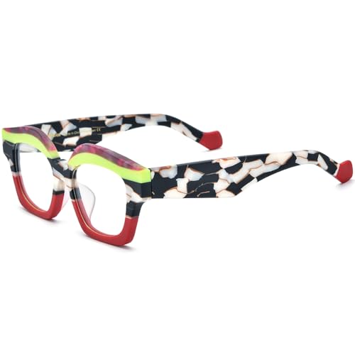 Image of HEPIDEM Multicolor Acetate Glasses Frame Women Oversize Vintage Round Eyeglasses Optical Spectacles 9271