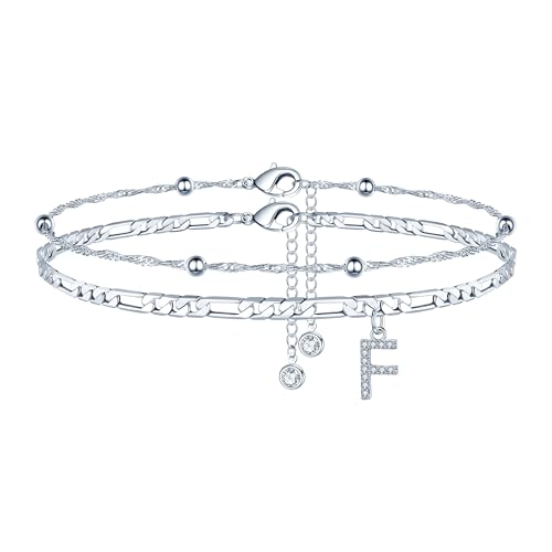 Image of Ursteel Ankle Bracelets for Women, 14K Gold Plated Dainty Layered Chain CZ Initial Anklets Summer Jewelry Gifts for Women