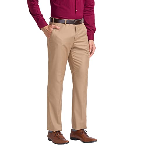 Image of Park Avenue Men's Polyester Blend Solid Pattern Smart Fit Flat Front Formal Trouser