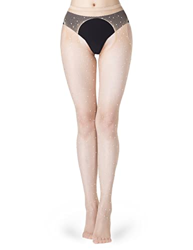 Shecret Fishnet Stockings Women's Sexy Sparkle Stockings Rhinestone High Waist Tights