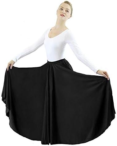 Danzcue Girls Long Full Circle Dance Skirt (L-XL, Black)