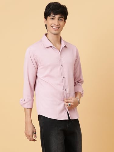 Image of KOTTY Men's Textured Casual Shirt - Long Sleeve||Button-Down Collar||Classic Fit