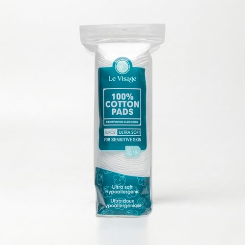 Le Visage Switzerland Ultra-Soft Cotton Pads - 100% Cotton, Hypoallergenic for Sensitive Skin, 80 Pieces - Premium Cotton Balls and Cotton Rounds for Face Care