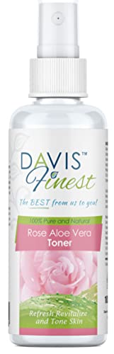 Davis Finest Tónico Facial de Agua de Rosas y Aloe Vera Puro, Pulverizador para Dar Brillo a la Piel, Hidratante Facial Sin Alcohol, Limpieza Profunda, Calmante y Astringente, 100 g