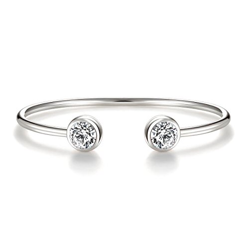 ISAACSONG.DESIGN Rose Gold Silver Tone Cuff Bangle Bracelet Zirconia Crystal Stone Jewelry for Women (White Gold)