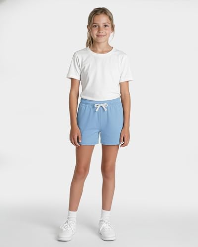 Image of Real Essentials 4 Pack: Girls French Terry Lounge Shorts - Ultra Soft Pull-On Gym, Camp, Sports & Everyday Shorts