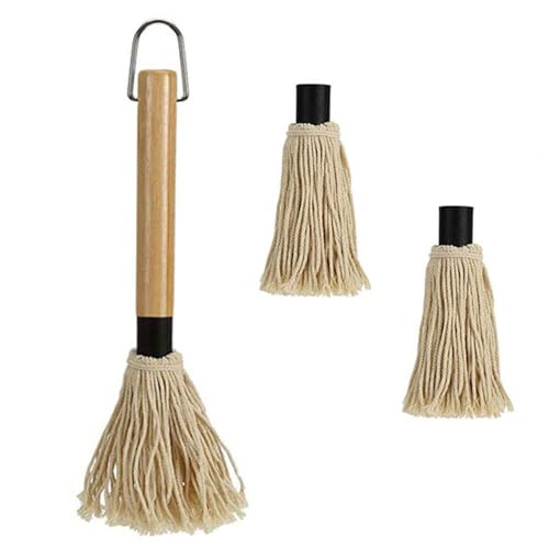 Spazzola per barbecue da 28 cm, in legno, con 2 testine di ricambio extra per barbecue, bistecca