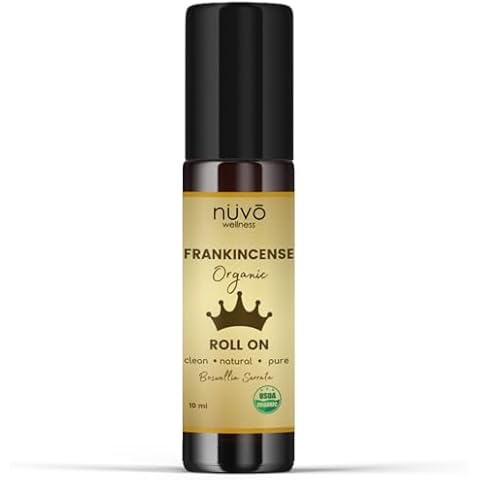 Nuvo Wellness Frankincense Oil - 10ml of Frankincense Essential Oil with Organic Jojoba Oil to Reduce Inflammation & Aging with Stainless Steel Rollerball, Roll On Aromatherapy Oils Cover