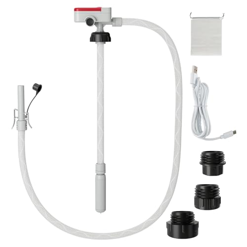 FANTASK Elektrische Kraftstoff-Umfüllpumpe mit Auto-Stopp-Sensor, 3,2 GPM Benzin-/Diesel-/Ölpumpe mit Schlauch und 3 Adaptern, Rot + Weiß