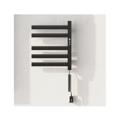 WRJAHCG Secador Toallas Electrico De Pared,Radiador Toallero Electrico 5 Barras,Calienta Toallas Baño Electrico con Temporizador Y Pantalla LED,115-155 °F,45 * 50Cm,Negro