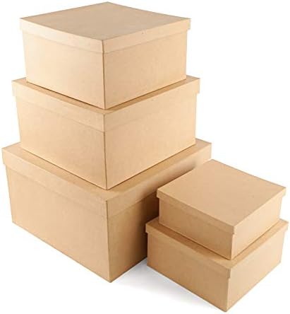 Factory Direct Craft Paper Mache Square Hat Boxes - Premade Papier Mache Cardboard Boxes for Gifts, Storage and Crafts