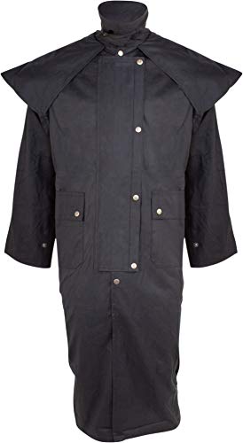 Long Black Mens Oil Cloth Oilskin Western Australian Waterproof Duster Coat Jacket Heavy Duty Warm Tough3