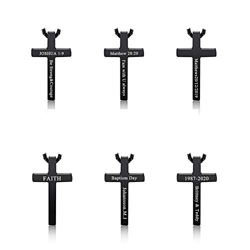 Jovivi Personalized Custom Cross Necklace for Men Women Engraved Stainless Steel Plain Dog Tag Cross Pendant 24" Chain, Silver/Black Color2