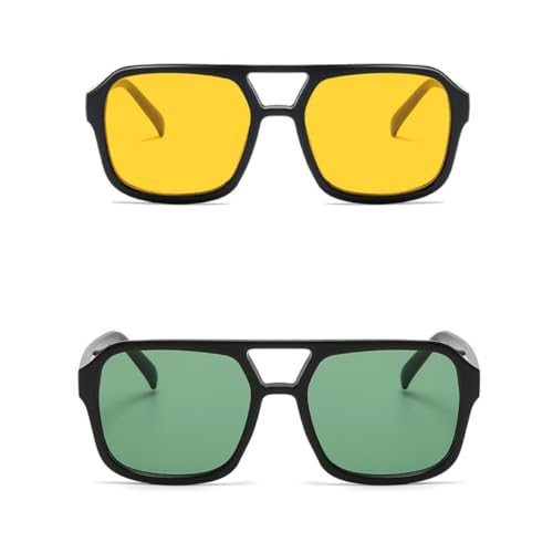 Image of Retro 70s Square Aviator Sunglasses Women Men Vintage Rectangle Sunglasses Flat Frame Trendy Shades