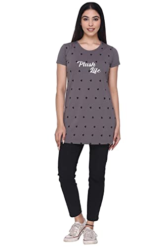 Image of Plush Women's Long Printed Cotton Round Neck Half Sleeve T-Shirt /Tshirts (DPL-PT-001)